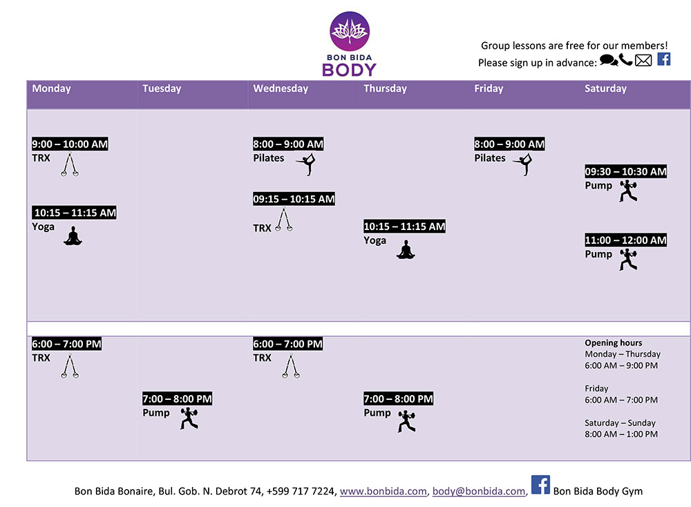 Bon Bida Group Class Schedule