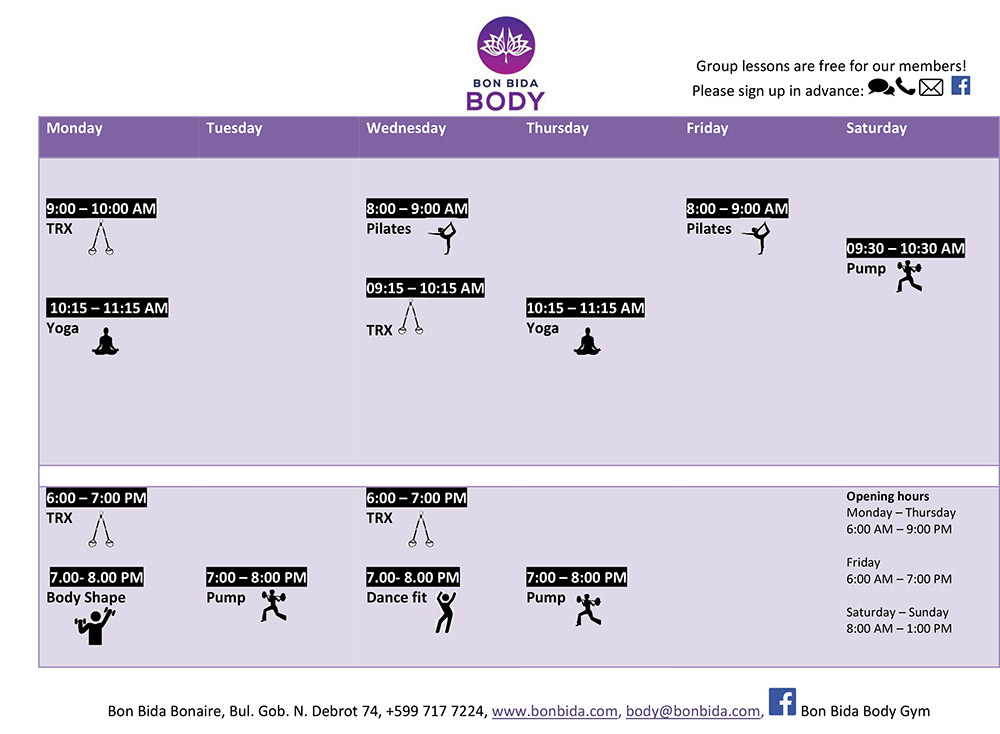 Bon Bida Class Schedule (February, 2022)